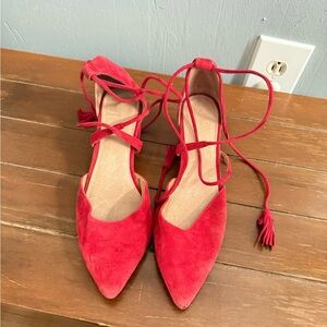 Red Suede Women's Lace-Up Flats